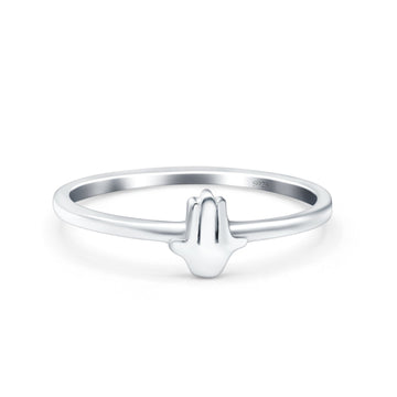 Hamsa Rhodium Plated Band Solid 925 Sterling Silver Thumb Ring (6mm)